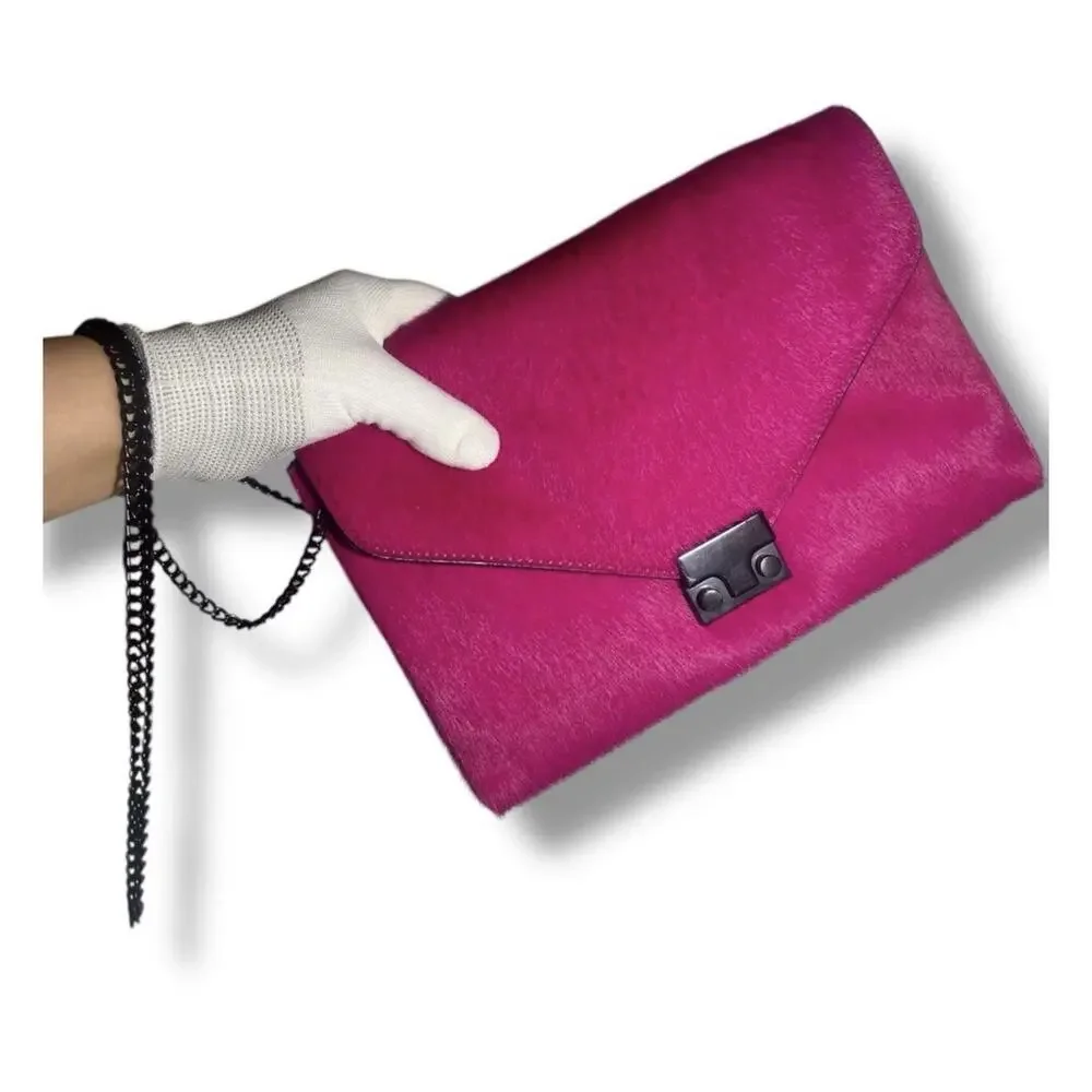 Loeffler Randall Magenta Fuchsia Clutch Crossbody Shoulder Bag Calf Hair